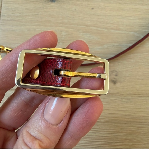 Vintage Red Leather Belt Gold Hardware Made in Spain Size 75/30 *I16 main image 8